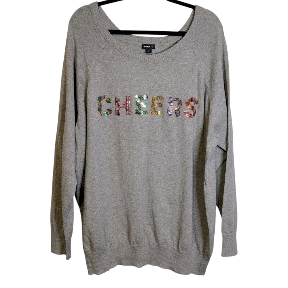 Torrid Cheers Sequin Graphic Oversized Slouchy Cotton Sweater 3X NWT 15938719